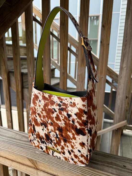 NWT RARE Kurt Geiger Calf Hair Cow Print Green Hobo Leather Bag - Picture 4 of 13